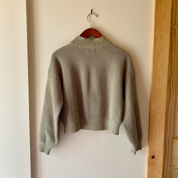 Hollister Mockneck Knitted Waffle Sweater - Pale Sage Green - Picture 4 of 12